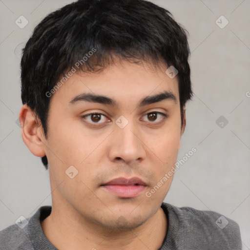Neutral asian young-adult male with short  brown hair and brown eyes