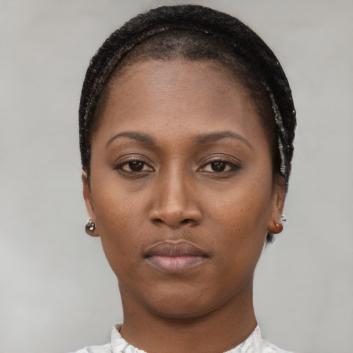 Neutral latino young-adult female with short  brown hair and brown eyes