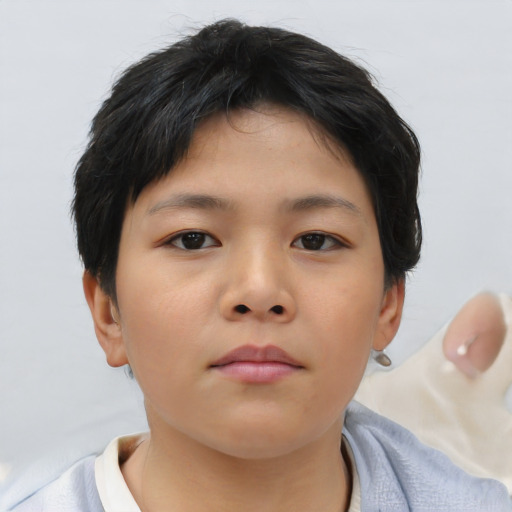 Neutral asian young-adult female with short  brown hair and brown eyes