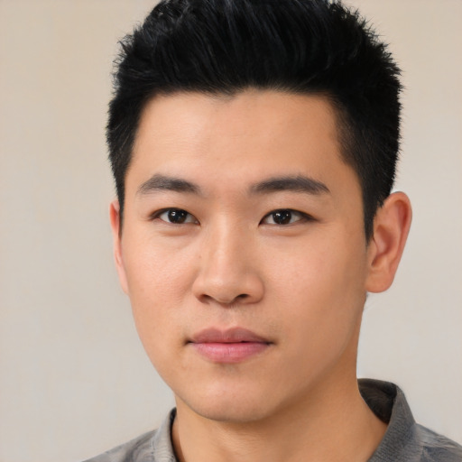Neutral asian young-adult male with short  black hair and brown eyes