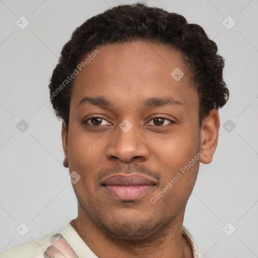 Neutral latino young-adult male with short  brown hair and brown eyes