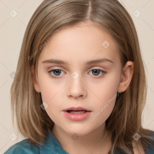 Neutral white child female with medium  brown hair and brown eyes