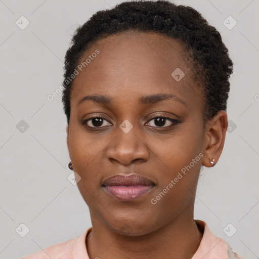 Neutral black young-adult female with short  brown hair and brown eyes