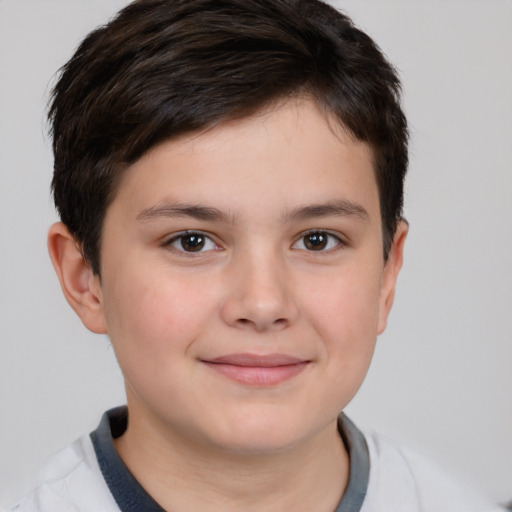 Joyful white child female with short  brown hair and brown eyes