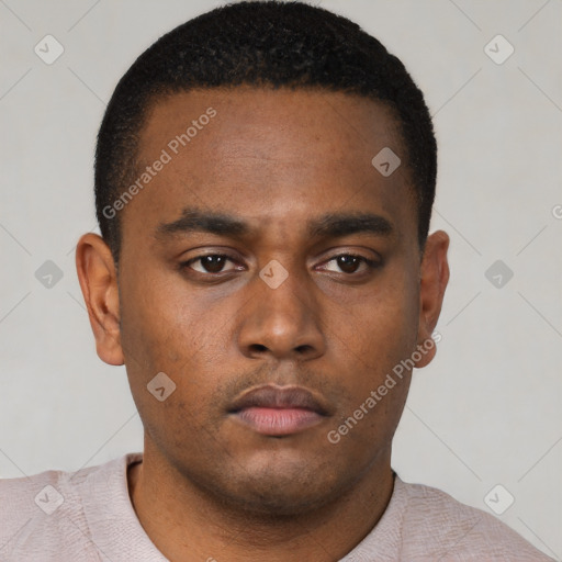 Neutral black young-adult male with short  brown hair and brown eyes