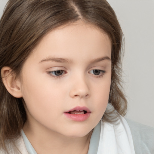 Neutral white child female with medium  brown hair and brown eyes