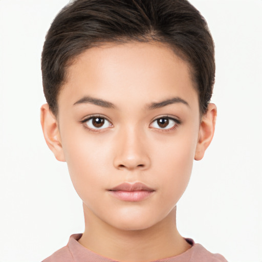 Neutral white young-adult female with short  brown hair and brown eyes