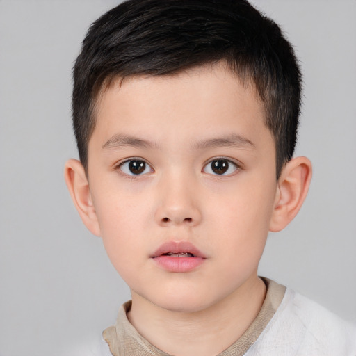 Neutral white child male with short  brown hair and brown eyes