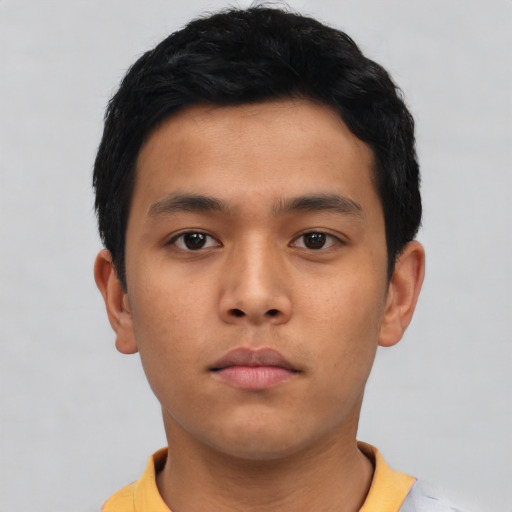 Neutral asian young-adult male with short  black hair and brown eyes