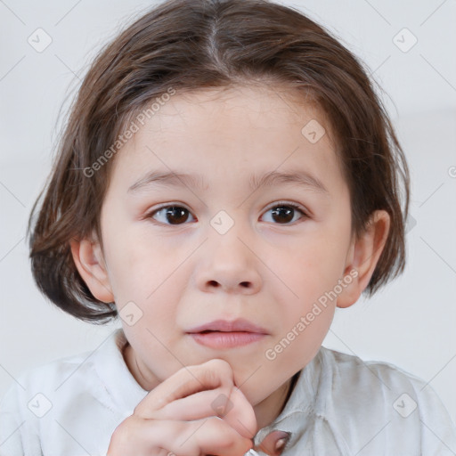 Neutral white child female with medium  brown hair and brown eyes