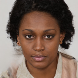 Neutral black young-adult female with short  brown hair and brown eyes