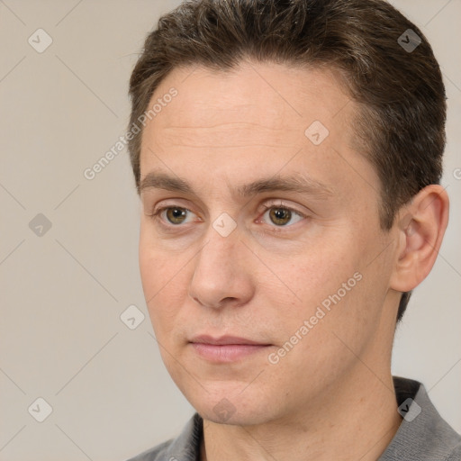 Neutral white adult male with short  brown hair and brown eyes