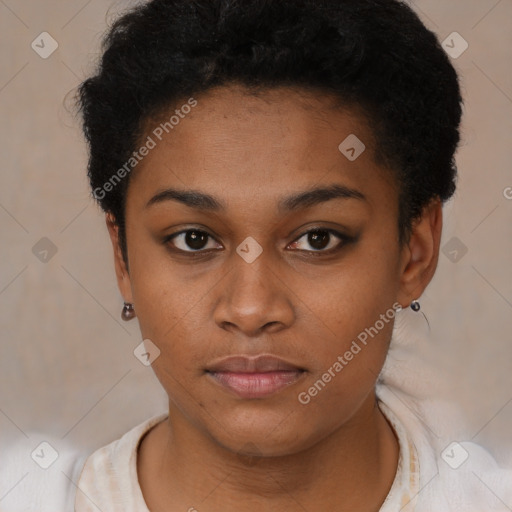 Neutral black young-adult female with short  brown hair and brown eyes