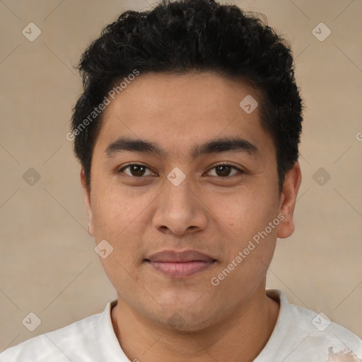 Neutral latino young-adult male with short  brown hair and brown eyes