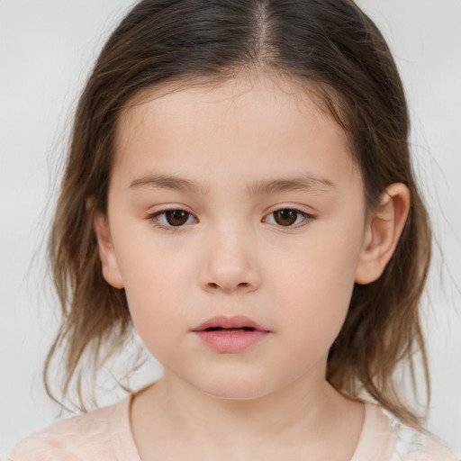 Neutral white child female with medium  brown hair and brown eyes