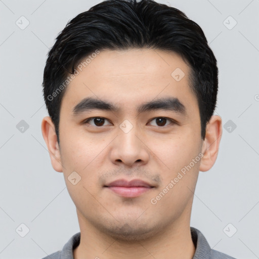 Neutral asian young-adult male with short  black hair and brown eyes