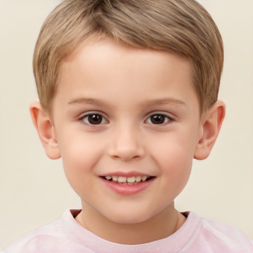 Joyful white child male with short  brown hair and brown eyes