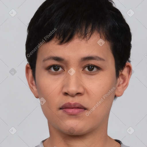 Neutral asian young-adult male with short  black hair and brown eyes