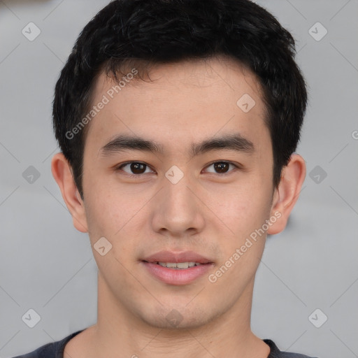 Neutral asian young-adult male with short  brown hair and brown eyes