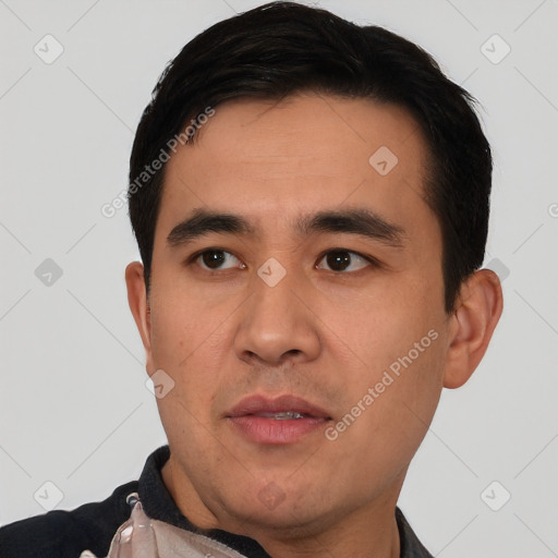 Neutral asian young-adult male with short  black hair and brown eyes