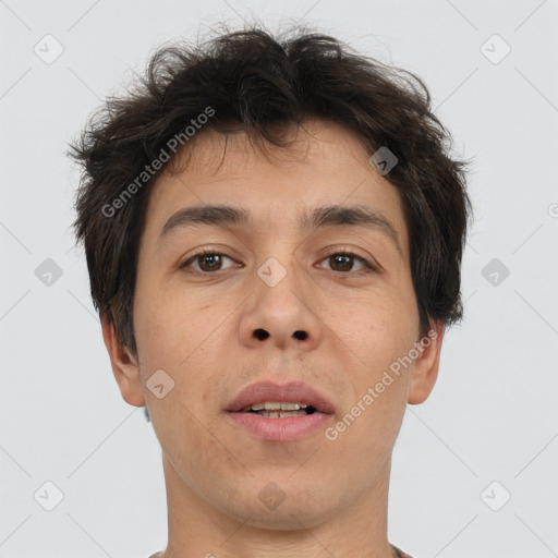 Neutral white adult male with short  brown hair and brown eyes