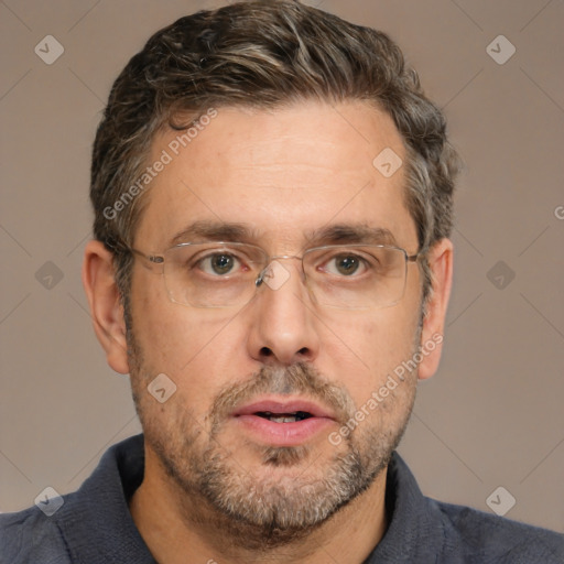 Neutral white adult male with short  brown hair and brown eyes