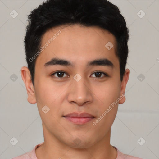 Neutral asian young-adult male with short  black hair and brown eyes