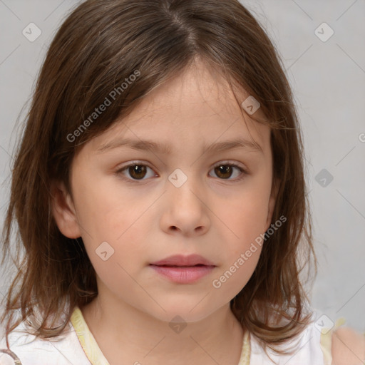 Neutral white child female with medium  brown hair and brown eyes