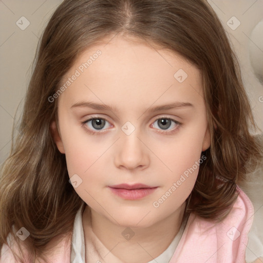 Neutral white child female with medium  brown hair and brown eyes