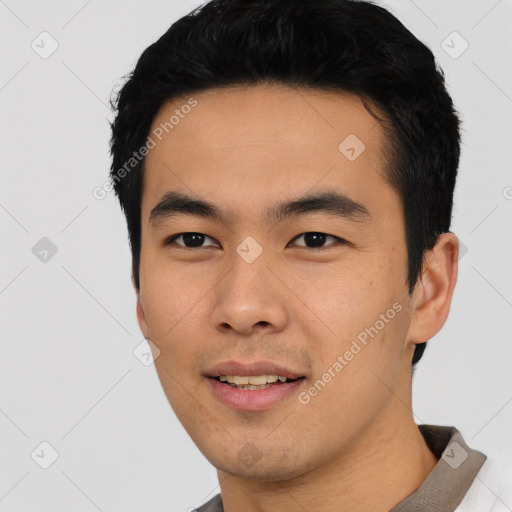 Neutral asian young-adult male with short  black hair and brown eyes