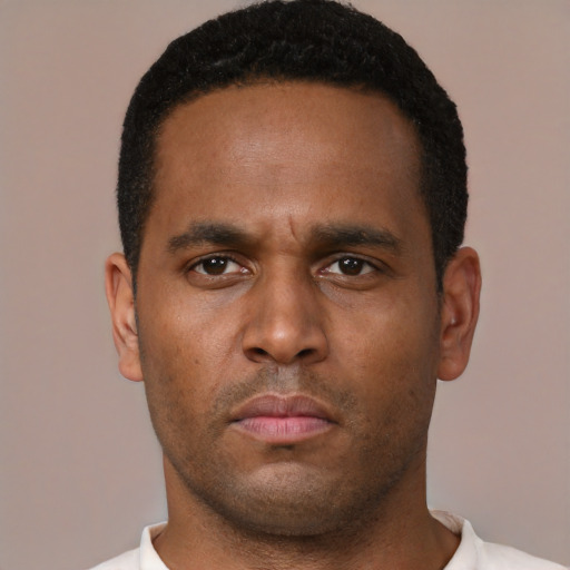 Neutral black young-adult male with short  brown hair and brown eyes