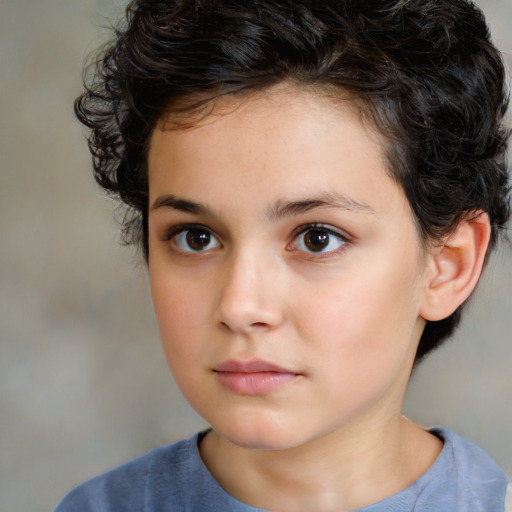 Neutral white child female with medium  brown hair and brown eyes