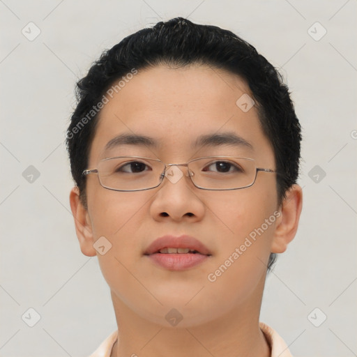 Neutral asian young-adult male with short  brown hair and brown eyes