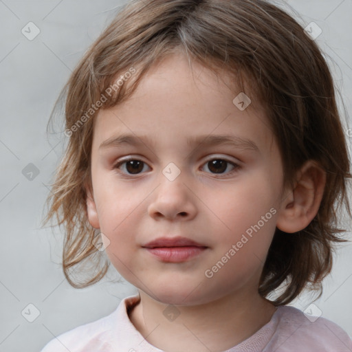 Neutral white child female with medium  brown hair and brown eyes