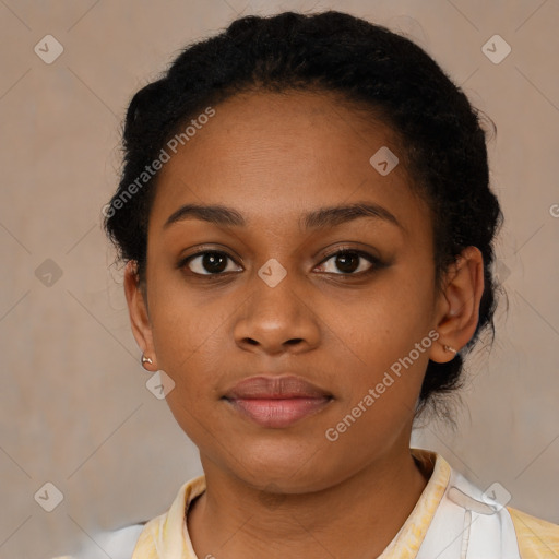 Neutral black young-adult female with short  brown hair and brown eyes