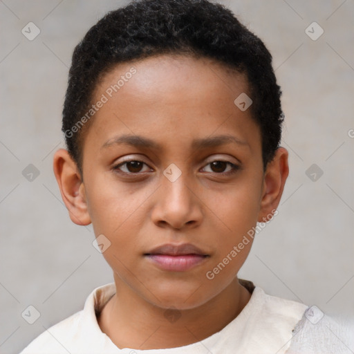 Neutral latino child female with short  brown hair and brown eyes