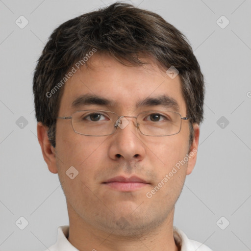 Neutral white adult male with short  brown hair and brown eyes