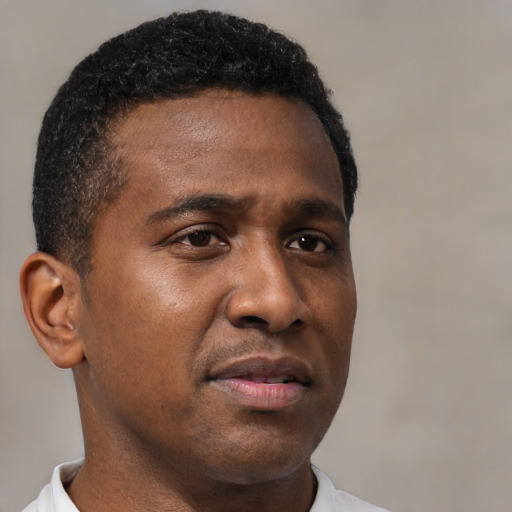 Neutral black young-adult male with short  brown hair and brown eyes