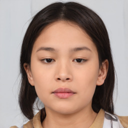 Neutral asian young-adult female with medium  brown hair and brown eyes