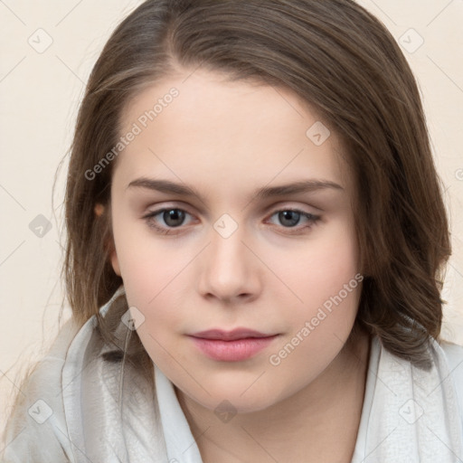 Neutral white child female with medium  brown hair and brown eyes