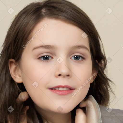 Neutral white child female with long  brown hair and brown eyes