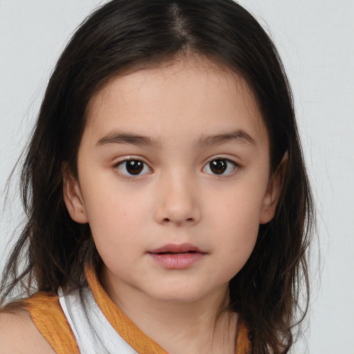 Neutral white child female with medium  brown hair and brown eyes