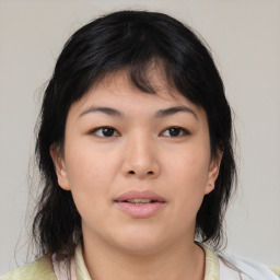 Neutral asian young-adult female with medium  brown hair and brown eyes