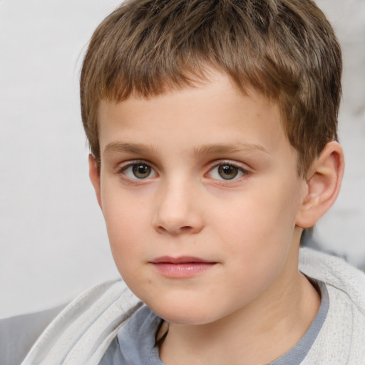 Neutral white child male with short  brown hair and grey eyes