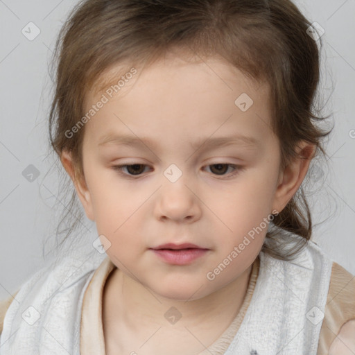 Neutral white child female with medium  brown hair and brown eyes