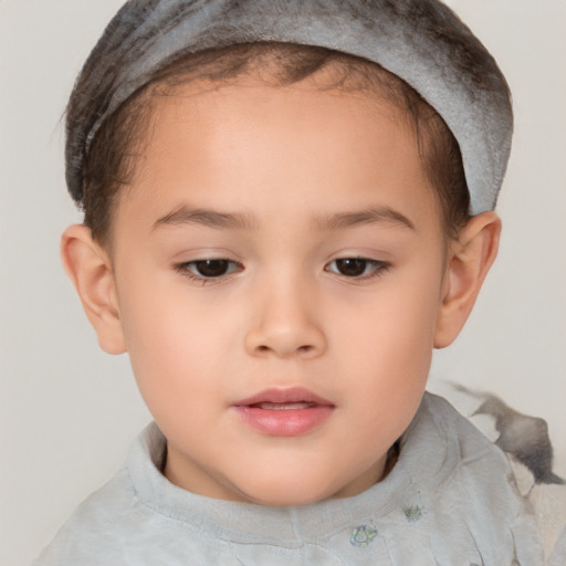 Neutral white child female with short  brown hair and brown eyes