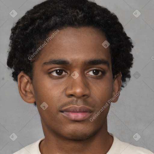 Neutral black young-adult male with short  brown hair and brown eyes