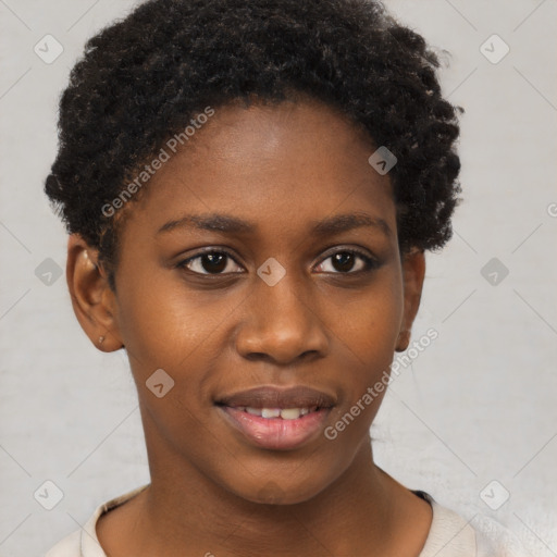 Neutral black young-adult female with short  brown hair and brown eyes