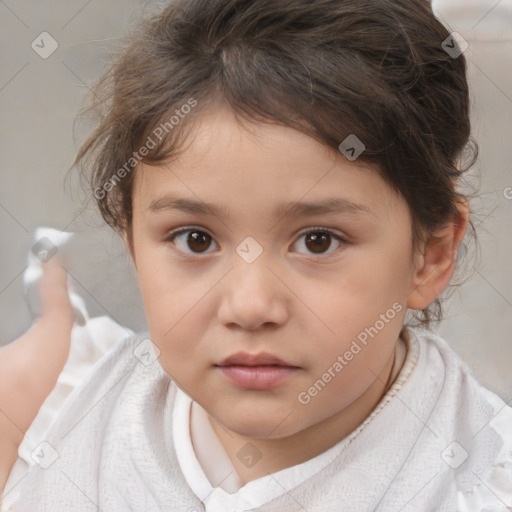 Neutral white child female with short  brown hair and brown eyes