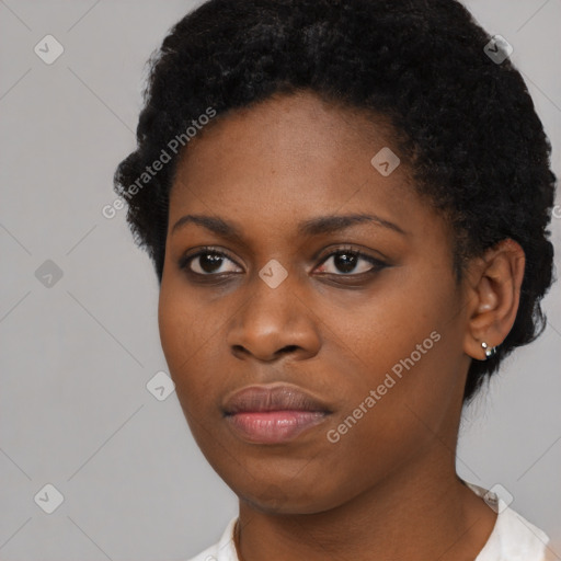 Neutral black young-adult female with short  black hair and brown eyes